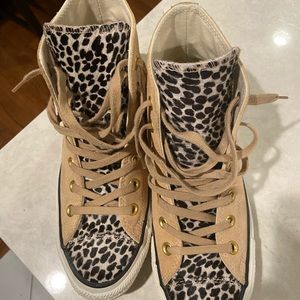 Converse Tan and Cheetah Print Leather Chucks